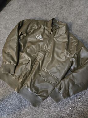 Budweiser Olive Faux-Leather Bomber Jacket for Men